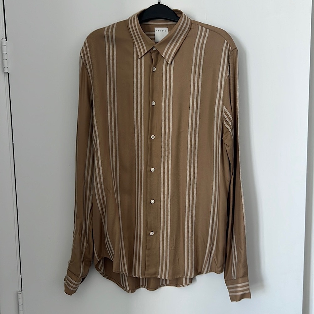 Sandro Tan Striped Button-Down Shirt